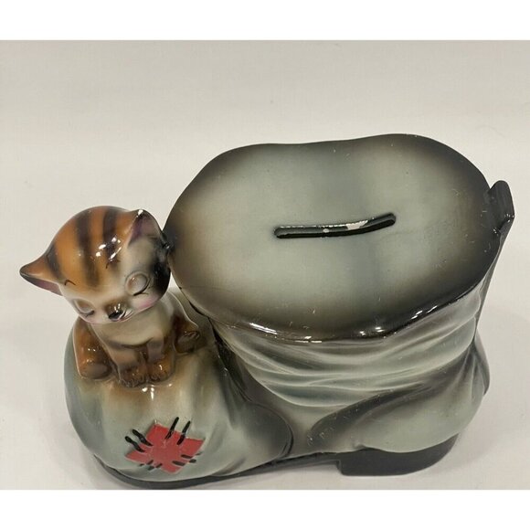 Vintage Ceramaster Tabby Cat on Boot Coin Bank 4.75x5.75x3” Kitten Japanese - Picture 11 of 13